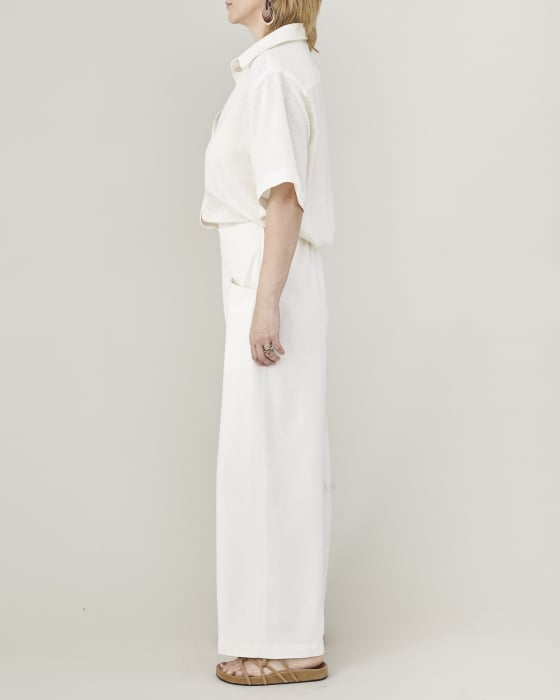 Pantaloni de vară bufanți, conici, cu pliuri și talie înaltă, din țesătură de in [3]