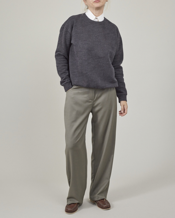 Pantaloni de damă drepți, lejeri, din stofă de lână kaki [2]