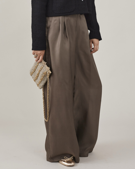 Pantaloni dama palazzo din twill de matase naturala [2]