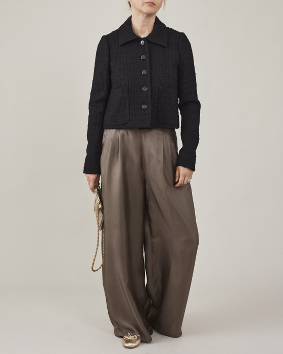 Pantaloni dama palazzo din twill de matase naturala [6]