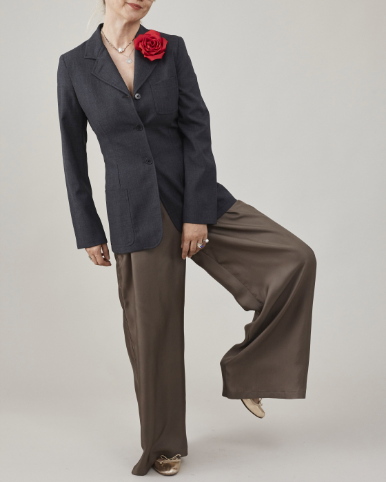 Pantaloni dama palazzo din twill de matase naturala [7]