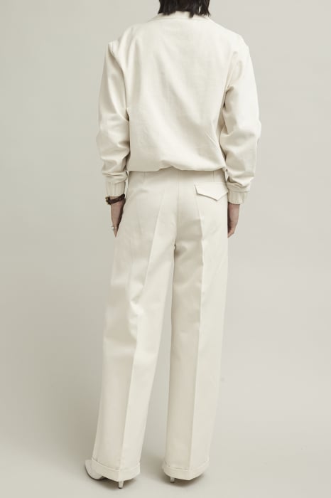 Pantaloni damă albi eleganți, largi, cu talie înaltă, pliuri [5]