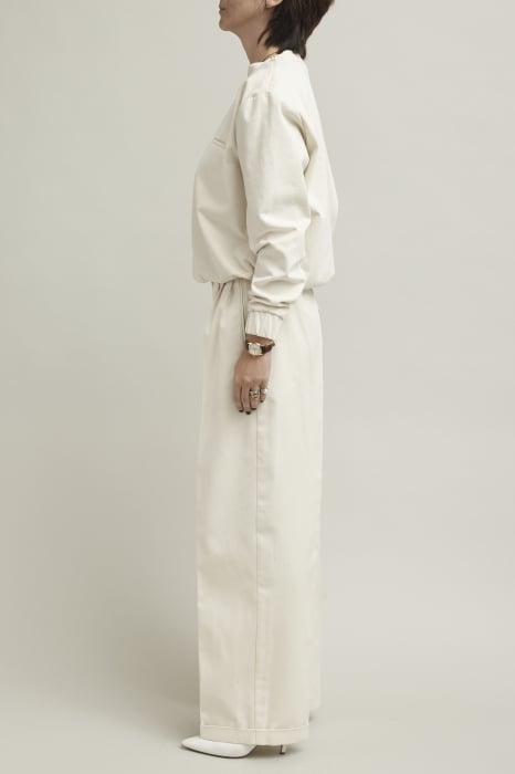 Pantaloni damă albi eleganți, largi, cu talie înaltă, pliuri [3]