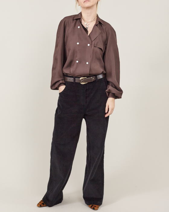 Pantaloni damă largi din catifea raiată neagră [3]