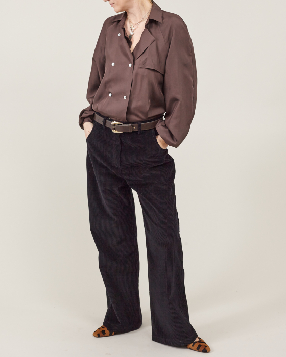 Pantaloni damă largi din catifea raiată neagră [1]