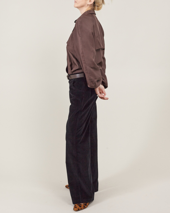 Pantaloni damă largi din catifea raiată neagră [5]