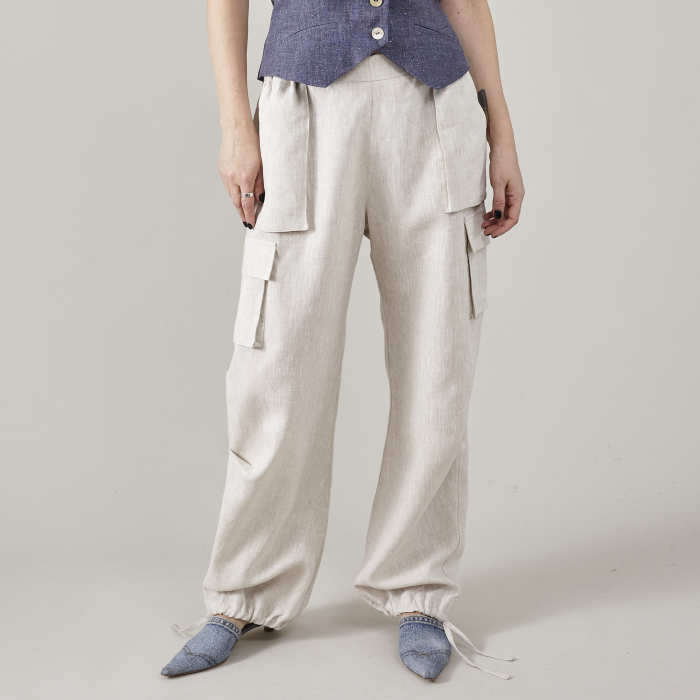Pantaloni de in, model cargo, pentru femei [4]
