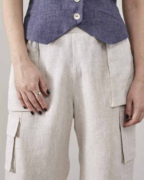 Pantaloni de in, model cargo, pentru femei [7]