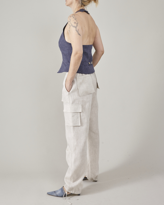 Pantaloni de in, model cargo, pentru femei [5]