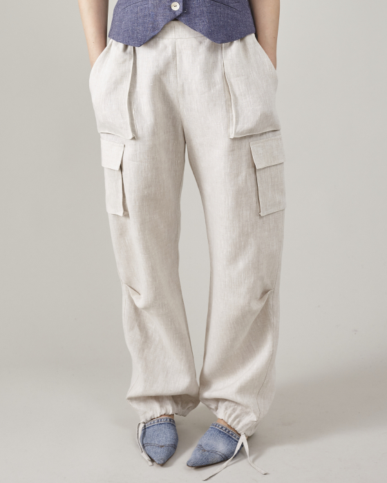 Pantaloni de in, model cargo, pentru femei [6]