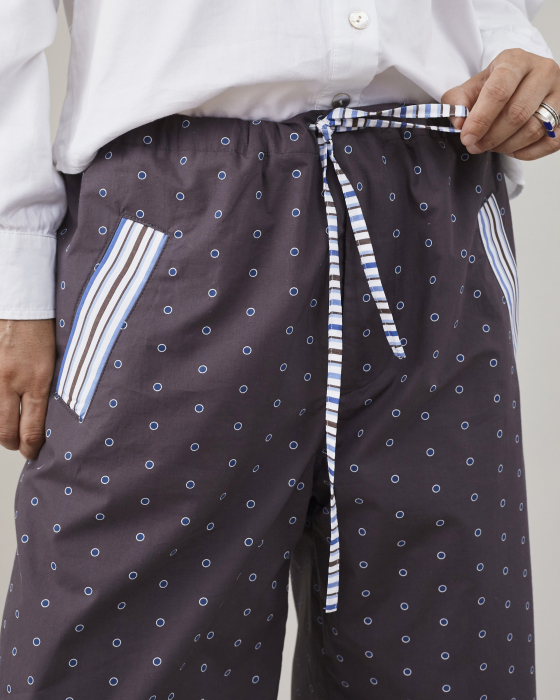 Pantaloni dama tip pajama, cu dungi si buline, din poplin de bumbac [5]