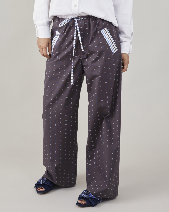 Pantaloni dama tip pajama, cu dungi si buline, din poplin de bumbac [2]