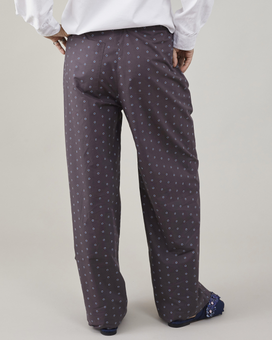 Pantaloni dama tip pajama, cu dungi si buline, din poplin de bumbac [4]