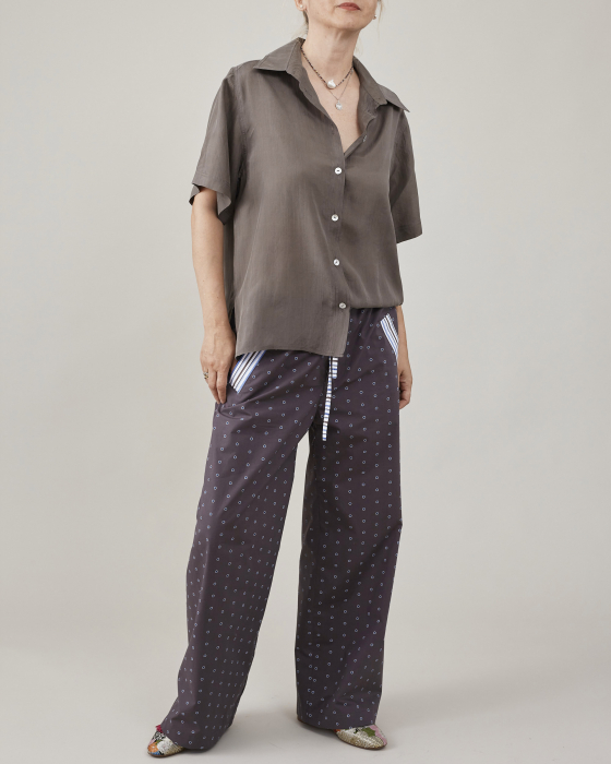 Pantaloni dama tip pajama, cu dungi si buline, din poplin de bumbac [7]