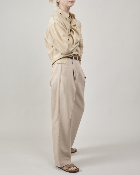 Pantaloni de vară bufanți, conici, cu pliuri și talie înaltă, din țesătură de in [4]