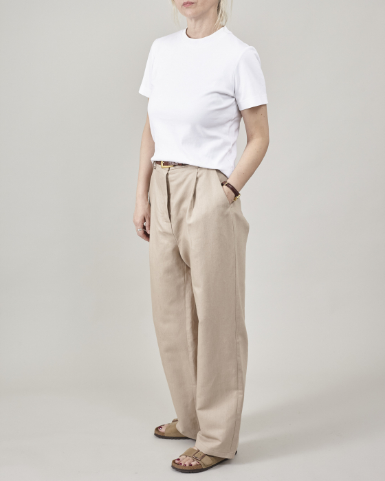 Pantaloni de vară bufanți, conici, cu pliuri și talie înaltă, din țesătură de in [5]