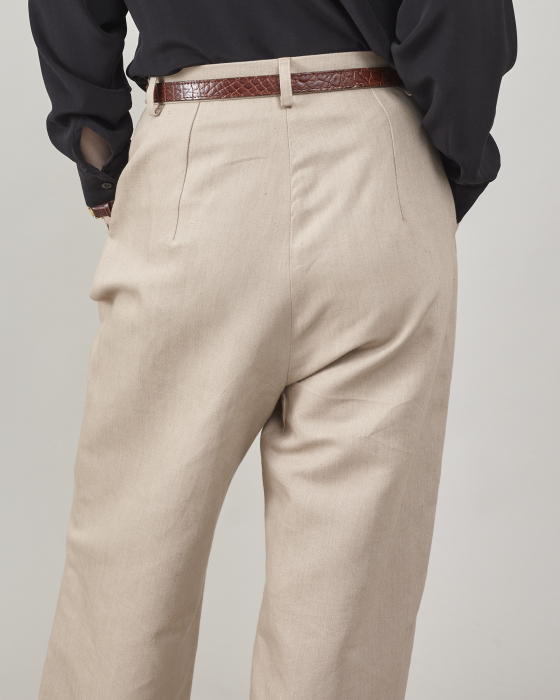 Pantaloni de vară bufanți, conici, cu pliuri și talie înaltă, din țesătură de in [6]