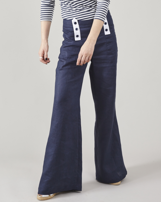 Pantaloni din țesătură de in, model fit and flare, design Sailor [2]