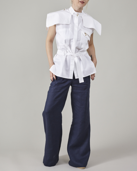 Pantaloni din țesătură de in, model fit and flare, design Sailor [7]