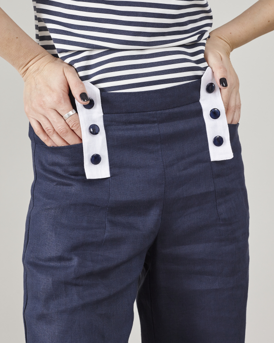 Pantaloni din țesătură de in, model fit and flare, design Sailor [3]