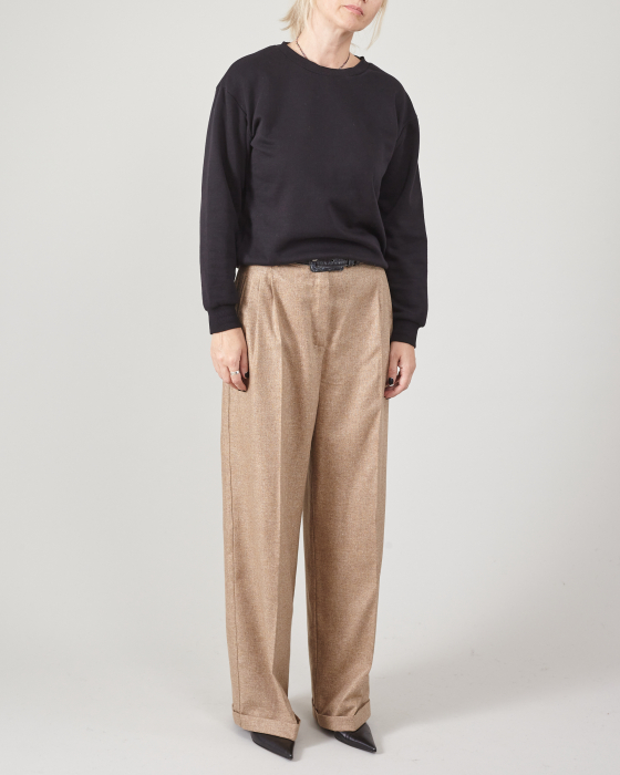 Pantaloni bej largi, plisați, din stofă de lână-mătase [1]