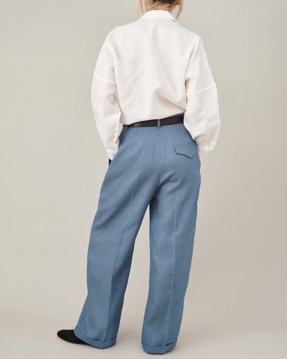 Pantaloni lungi de vară, largi, cu pliuri, din țesătură de in, eleganți pentru birou [2]