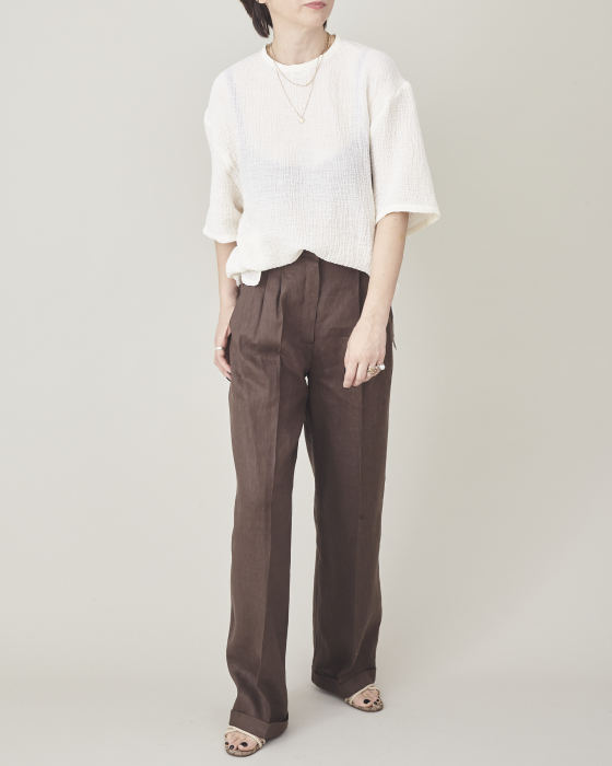 Pantaloni lungi de vară, largi, cu pliuri, din țesătură de in, eleganți pentru birou [3]