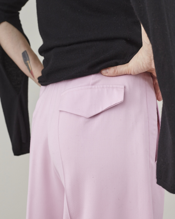 pantaloni dama din stofa de lana roz, la dunga, cu pliuri [6]