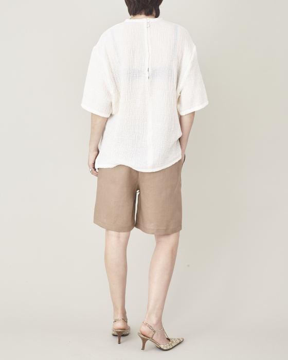 Pantaloni scurti dama din tesatura de in model relaxat pentru vacanta [6]