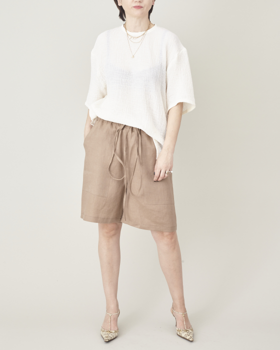 Pantaloni scurti dama din tesatura de in model relaxat pentru vacanta [2]