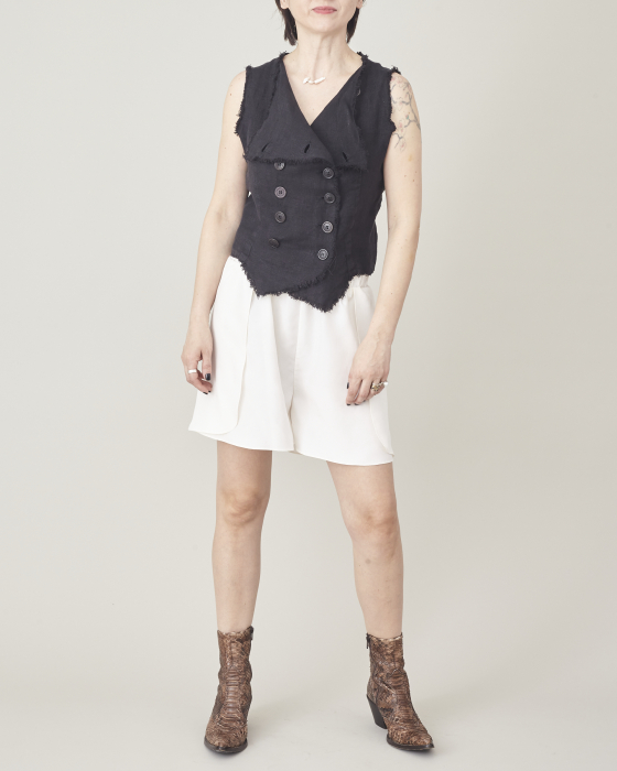 Pantaloni scurți damă eleganți din satin de mătase naturală negri și albi [2]