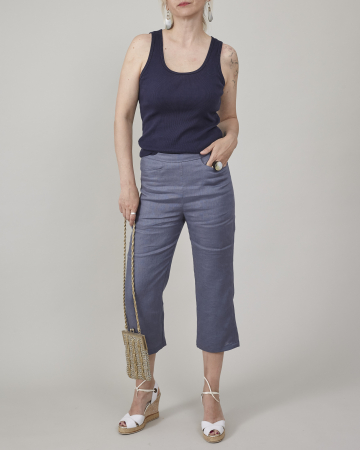 Pantaloni din In - Pantaloni de damă capri, de vară, confecționați din in 100%, croi simplu pentru birou,