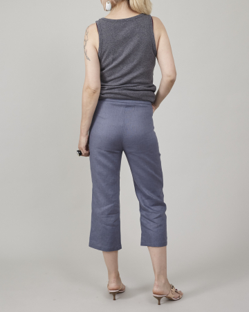 Pantaloni de damă capri, de vară, confecționați din in 100%, croi simplu pentru birou, [1]