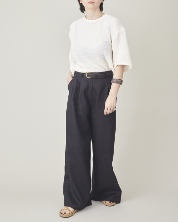 Pantaloni casual de vara din in, largi, cu talie inalta si pliuri [4]