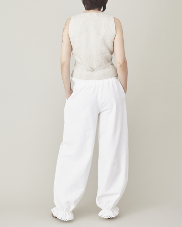 Pantaloni Damă Albi Tip Șalvari – Largi, Lejeri, Bumbac Natural, cu Dantelă și Volane [3]