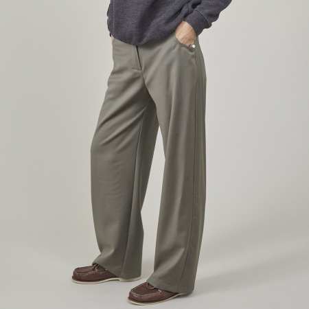 Pantaloni de damă drepți, lejeri, din stofă de lână kaki [5]