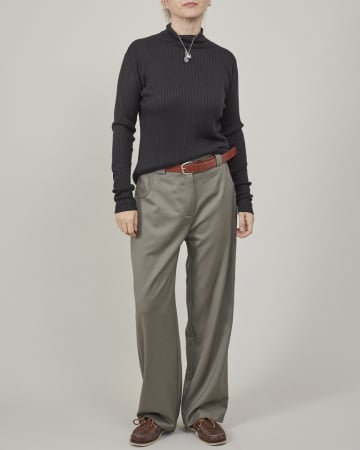 Toți pantalonii - Pantaloni de damă drepți, lejeri, din stofă de lână kaki