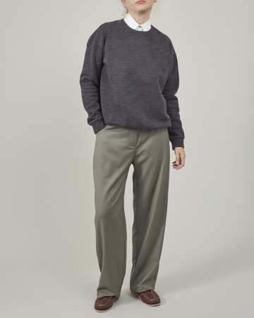 Pantaloni de damă drepți, lejeri, din stofă de lână kaki [1]