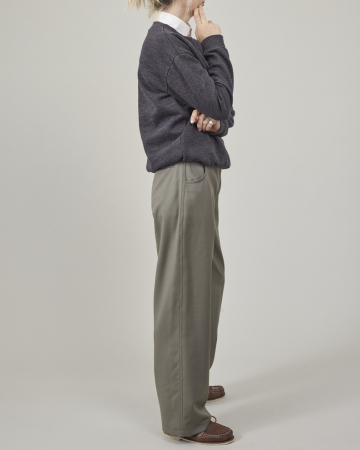 Pantaloni de damă drepți, lejeri, din stofă de lână kaki [3]