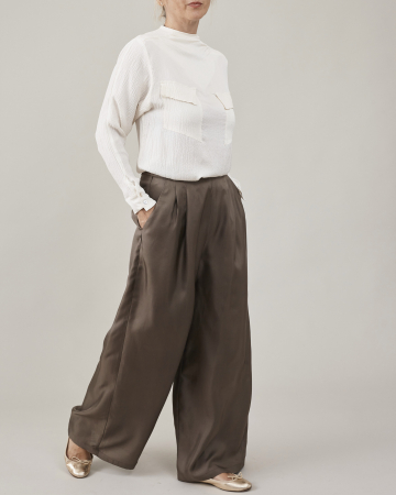 Toți pantalonii - Pantaloni dama palazzo din twill de matase naturala