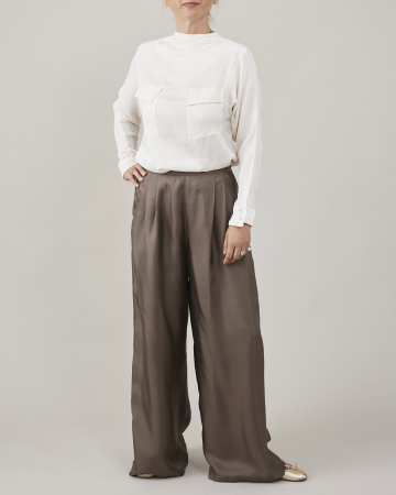 Pantaloni dama palazzo din twill de matase naturala [3]