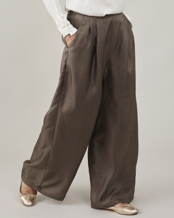 Pantaloni dama palazzo din twill de matase naturala [4]