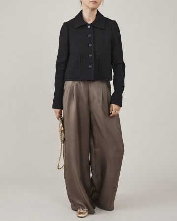 Pantaloni dama palazzo din twill de matase naturala [5]