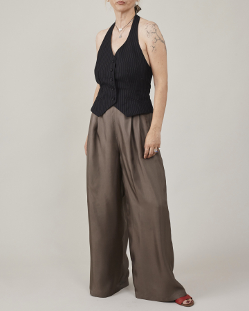 Pantaloni dama palazzo din twill de matase naturala [7]