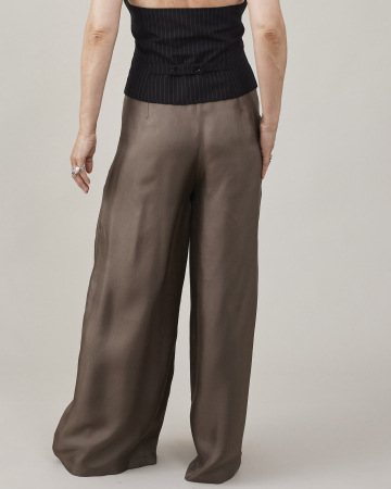 Pantaloni dama palazzo din twill de matase naturala [8]