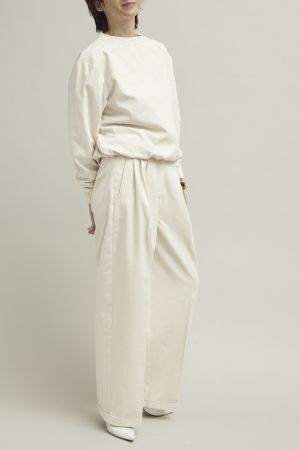 Pantaloni damă albi eleganți, largi, cu talie înaltă, pliuri [5]