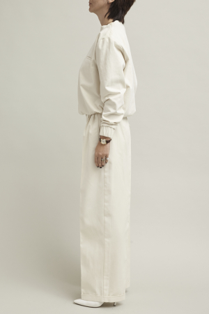 Pantaloni damă albi eleganți, largi, cu talie înaltă, pliuri [2]