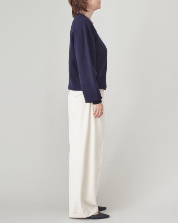 Pantaloni damă albi eleganți, largi, cu talie înaltă, pliuri [3]