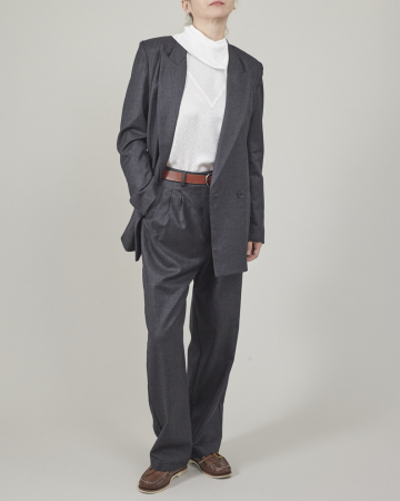 Pantaloni dama gri din stofa de lana 100% [5]