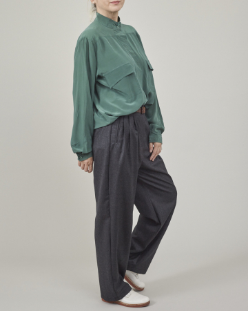 Pantaloni dama gri din stofa de lana 100% [6]